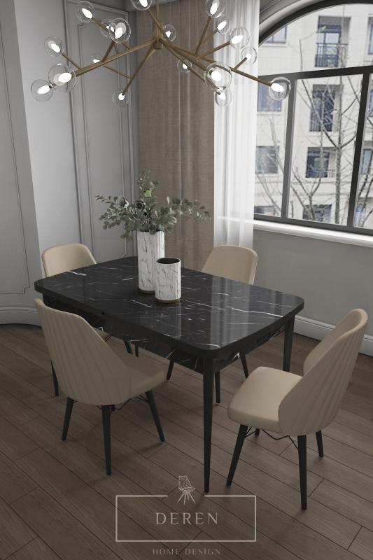Mabel Serisi, 80x132 Mutfak ve Salon Yemek Masası Takımı + 4 Adet Cappucino Sandalye