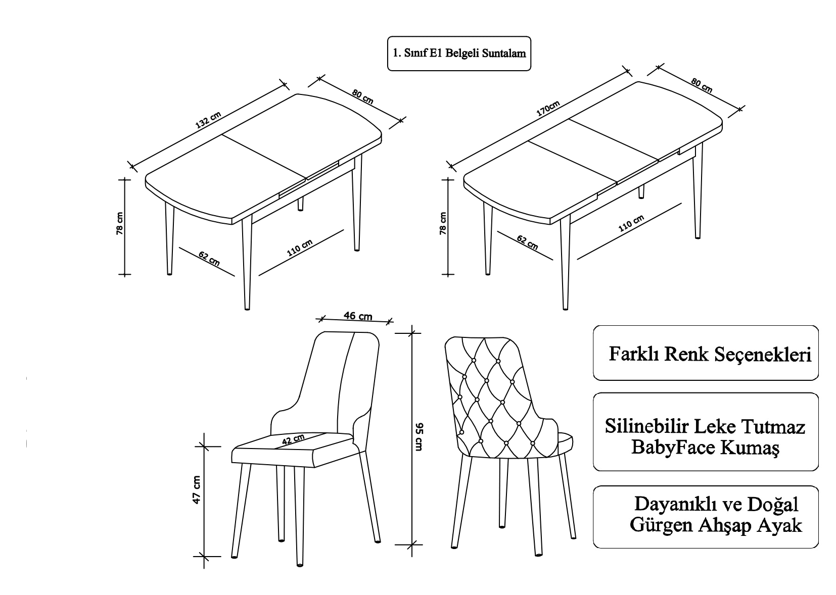 Prestij Serisi Mutfak ve Salon Masa Takımı + 6 Adet Siyah Sandalye