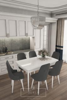 Luna Serisi, 80x132 Açılabilir MDF Mutfak ve Yemek Masası Takımı + 6 Adet Sandalye