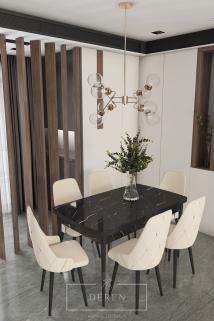 Luna Serisi, 80x132 Açılabilir Mdf Mutfak Ve Yemek Masası Takımı + 6 Adet Sandalye