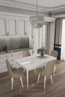 Luna Serisi, 80x132 Açılabilir MDF Mutfak ve Yemek Masası Takımı + 4 Adet Cappucino Sandalye