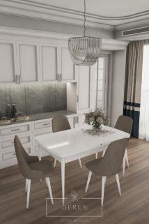 Luna Serisi, 80x132 Açılabilir MDF Mutfak ve Yemek Masası Takımı + 4 Adet Kahve Sandalye