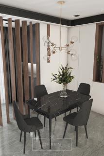 Luna Serisi, 80x132 Açılabilir MDF Mutfak ve Yemek Masası Takımı + 4 Adet Siyah Sandalye