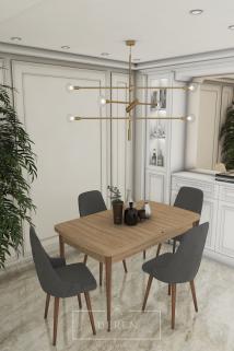 Luna Serisi, 80x132 Açılabilir MDF Mutfak ve Yemek Masası Takımı + 4 Adet Antrasit Sandalye