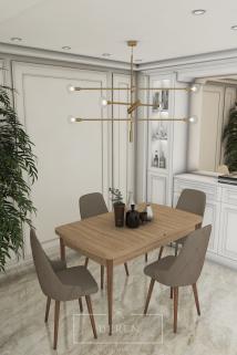 Luna Serisi, 80x132 Açılabilir MDF Mutfak ve Yemek Masası Takımı + 4 Adet Kahve Sandalye