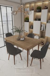 Mabel Serisi, 80x132 Mutfak ve Salon Yemek Masası Takımı + 4 Adet Antrasit Sandalye