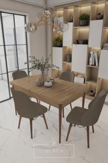 Mabel Serisi, 80x132 Mutfak ve Salon Yemek Masası Takımı + 4 Adet Kahve Sandalye