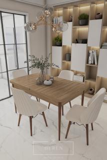 Mabel Serisi, 80x132 Mutfak ve Salon Yemek Masası Takımı + 4 Adet Krem Sandalye