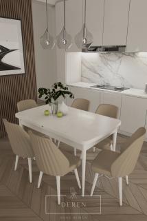 Mabel Serisi, 80x132 Mutfak ve Salon Yemek Masası Takımı + 6 Adet Cappucino Sandalye