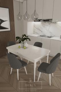 Mabel Serisi, 80x132 Mutfak ve Salon Yemek Masası Takımı + 4 Adet Antrasit Sandalye