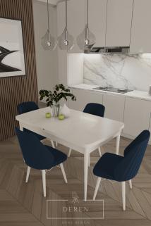Mabel Serisi, 80x132 Mutfak ve Salon Yemek Masası Takımı + 4 Adet Lacivert Sandalye