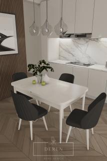 Mabel Serisi, 80x132 Mutfak ve Salon Yemek Masası Takımı + 4 Adet Siyah Sandalye