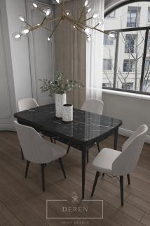 Mabel Serisi, 80x132 Mutfak ve Salon Yemek Masası Takımı + 4 Adet Açık Gri Sandalye