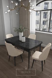 Mabel Serisi, 80x132 Mutfak ve Salon Yemek Masası Takımı + 4 Adet Bej Sandalye