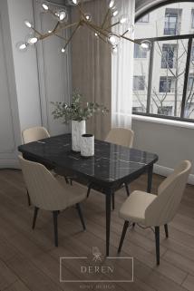 Mabel Serisi, 80x132 Mutfak ve Salon Yemek Masası Takımı + 4 Adet Cappucino Sandalye