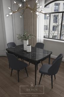 Mabel Serisi, 80x132 Mutfak ve Salon Yemek Masası Takımı + 4 Adet Füme Sandalye