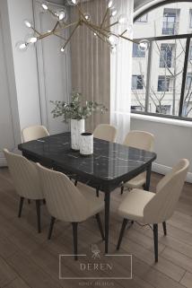 Alfa Serisi, 80x132 Açılabilir MDF Yemek Masası Takımı + 6 Adet Cappucino Sandalye