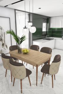 Anka Serisi, 80x132 Açılabilir MDF Mutfak ve Yemek Masası Takımı + 6 Adet Sandalye