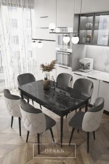 Anka Serisi, 80x132 Açılabilir MDF Mutfak ve Yemek Masası Takımı + 6 Adet Sandalye