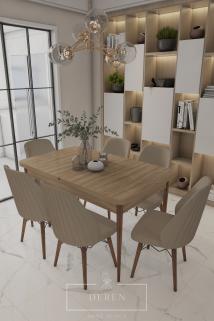Mabel Serisi, 80x132 Mutfak ve Salon Yemek Masası Takımı + 6 Adet Cappucino Sandalye