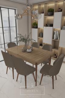 Mabel Serisi, 80x132 Mutfak ve Salon Yemek Masası Takımı + 6 Adet Kahve Sandalye
