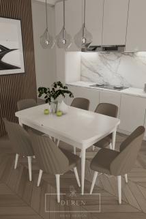 Mabel Serisi, 80x132 Mutfak ve Salon Yemek Masası Takımı + 6 Adet Kahverengi Sandalye